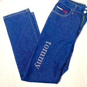 Tommy Hilfiger Y2K Vintage Rhinestone Spell Out 100% Cotton High Rise Jeans S